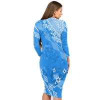 Apifoou College Tonga Long Sleeves Bodycon Dress Kupesi Style - Ver01 LT7 - Polynesian Pride