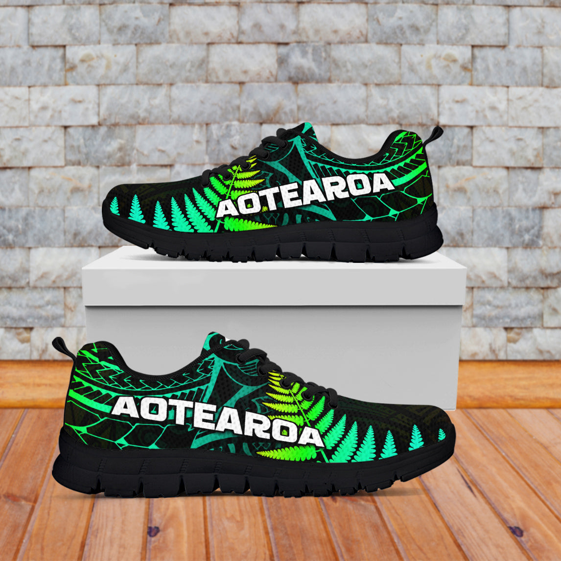 Aotearoa Fern Sneakers New Zealand Hei Tiki Green Style LT13 Black - Polynesian Pride