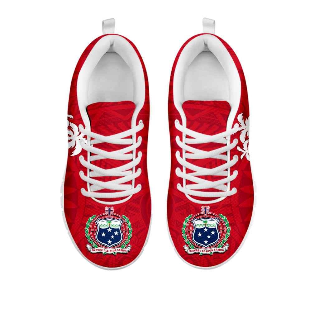 Samoa Sneakers Samoan Coat Of Arms With Coconut Red Style LT14 - Polynesian Pride