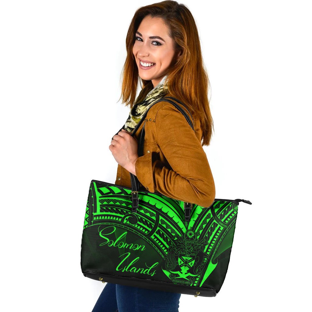 Solomon Islands Leather Tote - Green Color Cross Style Black - Polynesian Pride