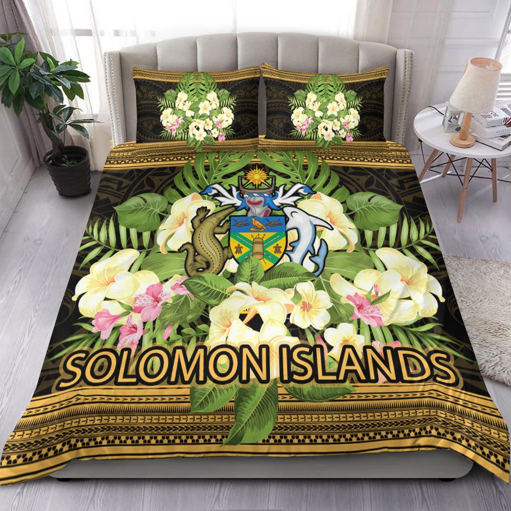 Solomon Islands Bedding Set - Polynesian Gold Patterns Collection Black - Polynesian Pride