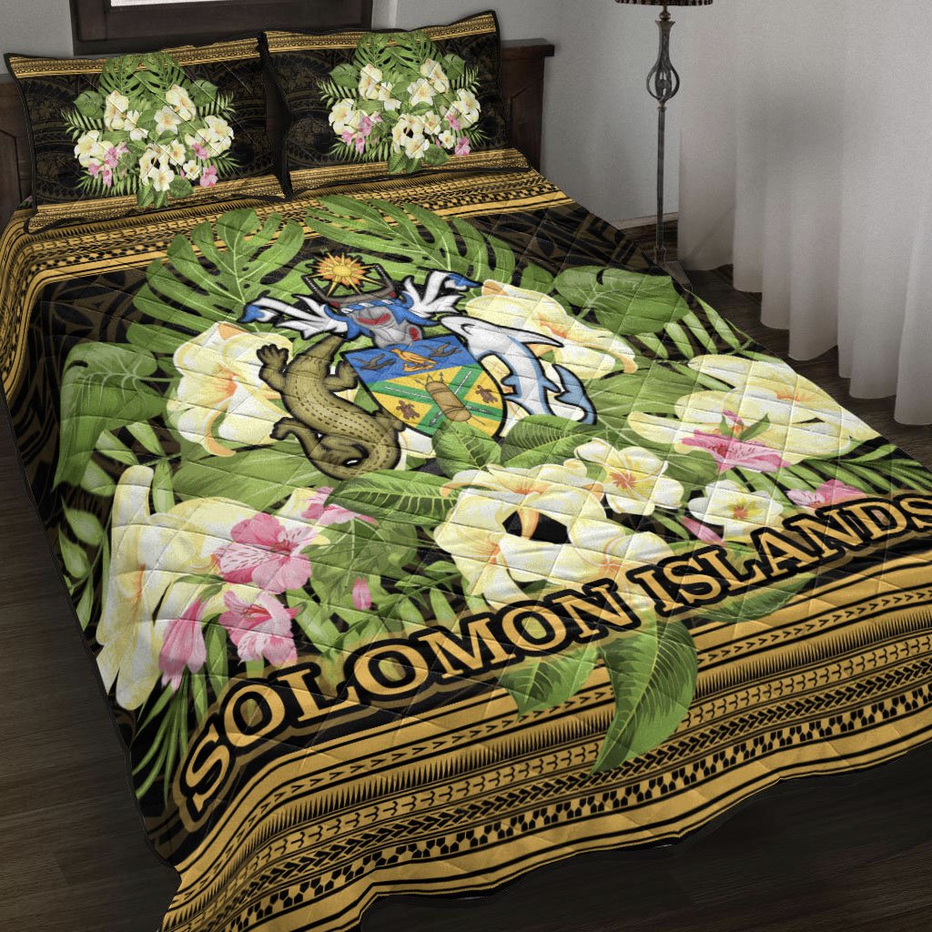 Solomon Islands Quilt Bed Set - Polynesian Gold Patterns Collection Black - Polynesian Pride