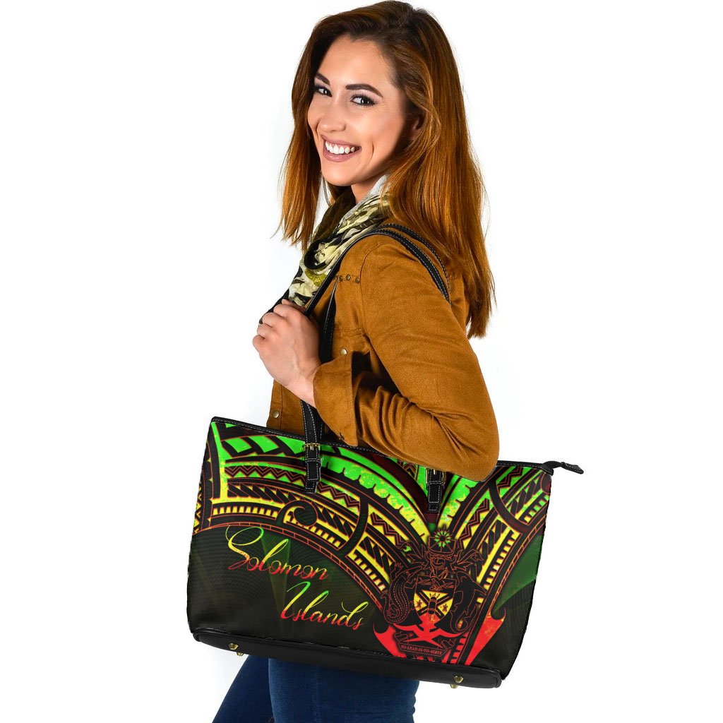 Solomon Islands Leather Tote - Reggae Color Cross Style Black - Polynesian Pride