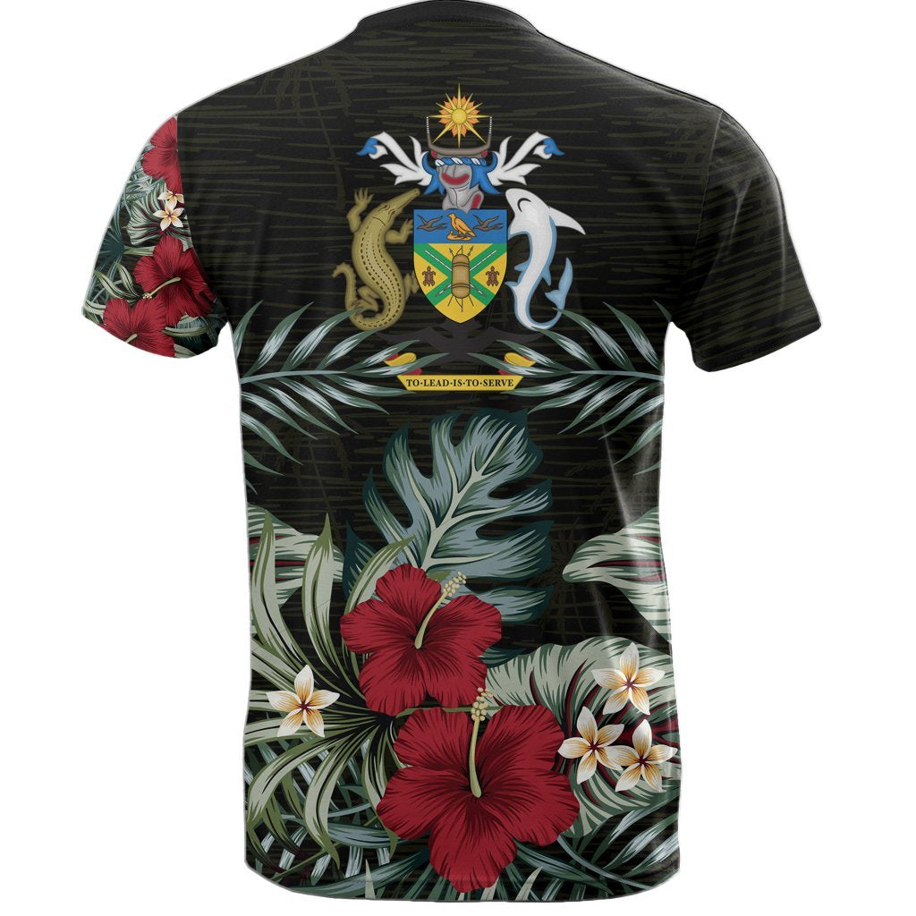 Solomon Islands T Shirt Solomon Islands Coat of Arms Hibiscus Palm Leaves - Polynesian Pride