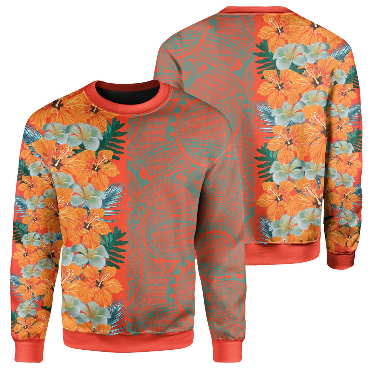 Tropical Polynesian - Hawaiian Sweatshirt - Haka Style Unisex Orange - Polynesian Pride
