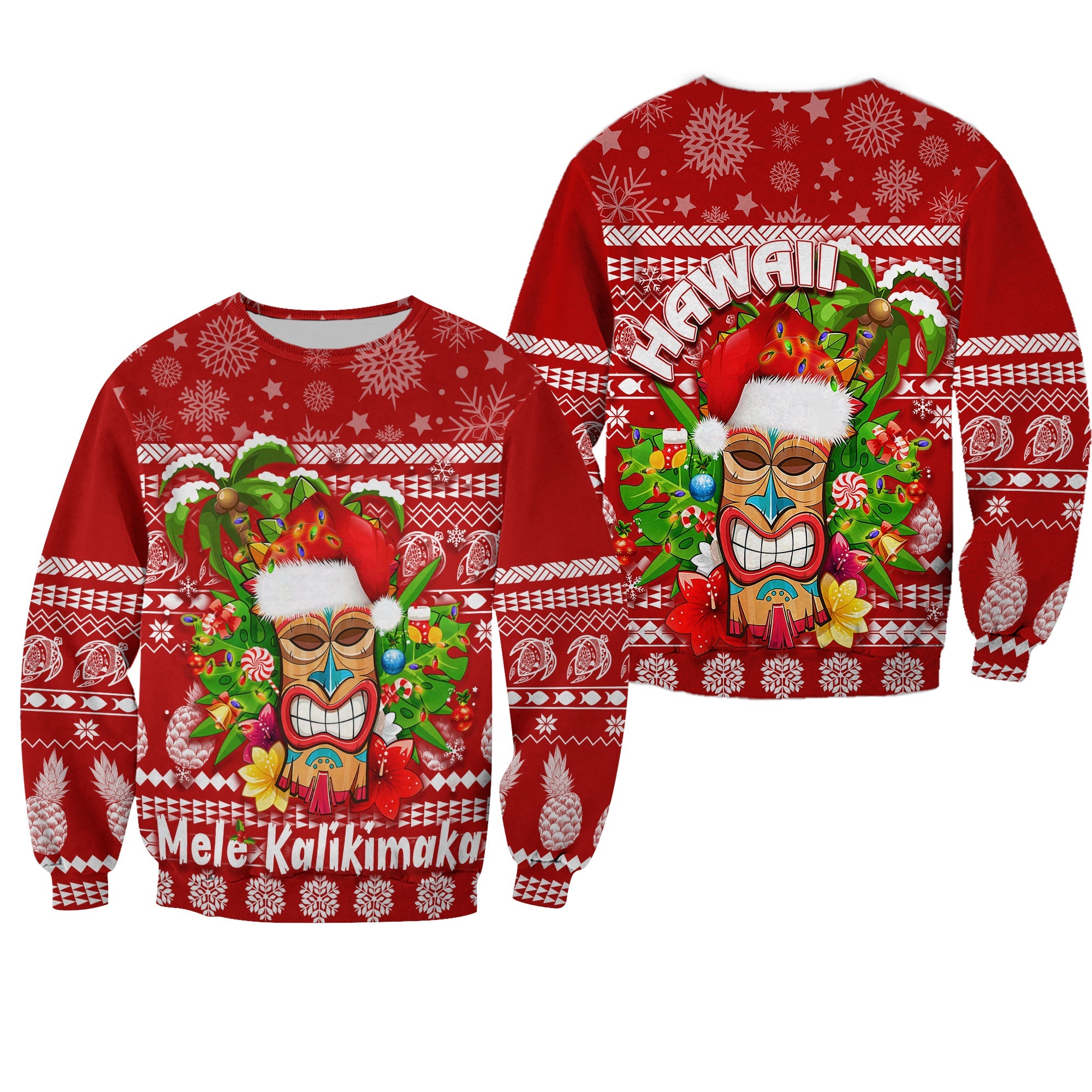 Hawaii Christmas Sweatshirt Mele Kalikimaka - Tiki LT7 Unisex Red - Polynesian Pride