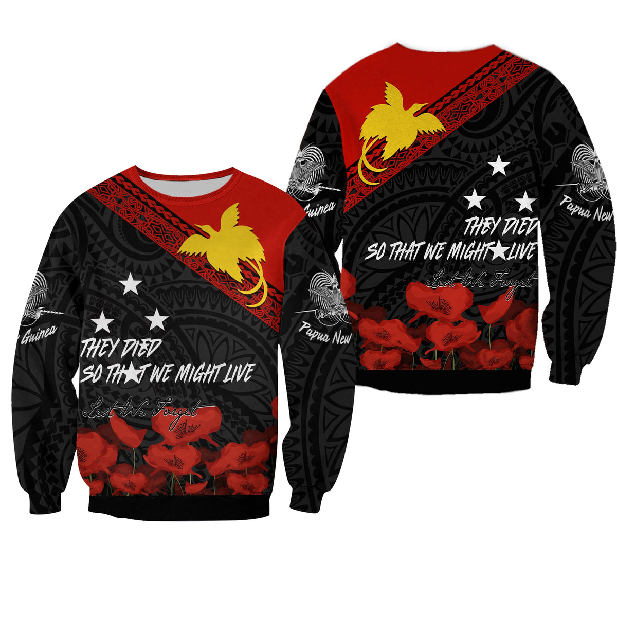 Papua New Guinea Sweatshirt PNG Remembrance Day LT7 Unisex Black - Polynesian Pride