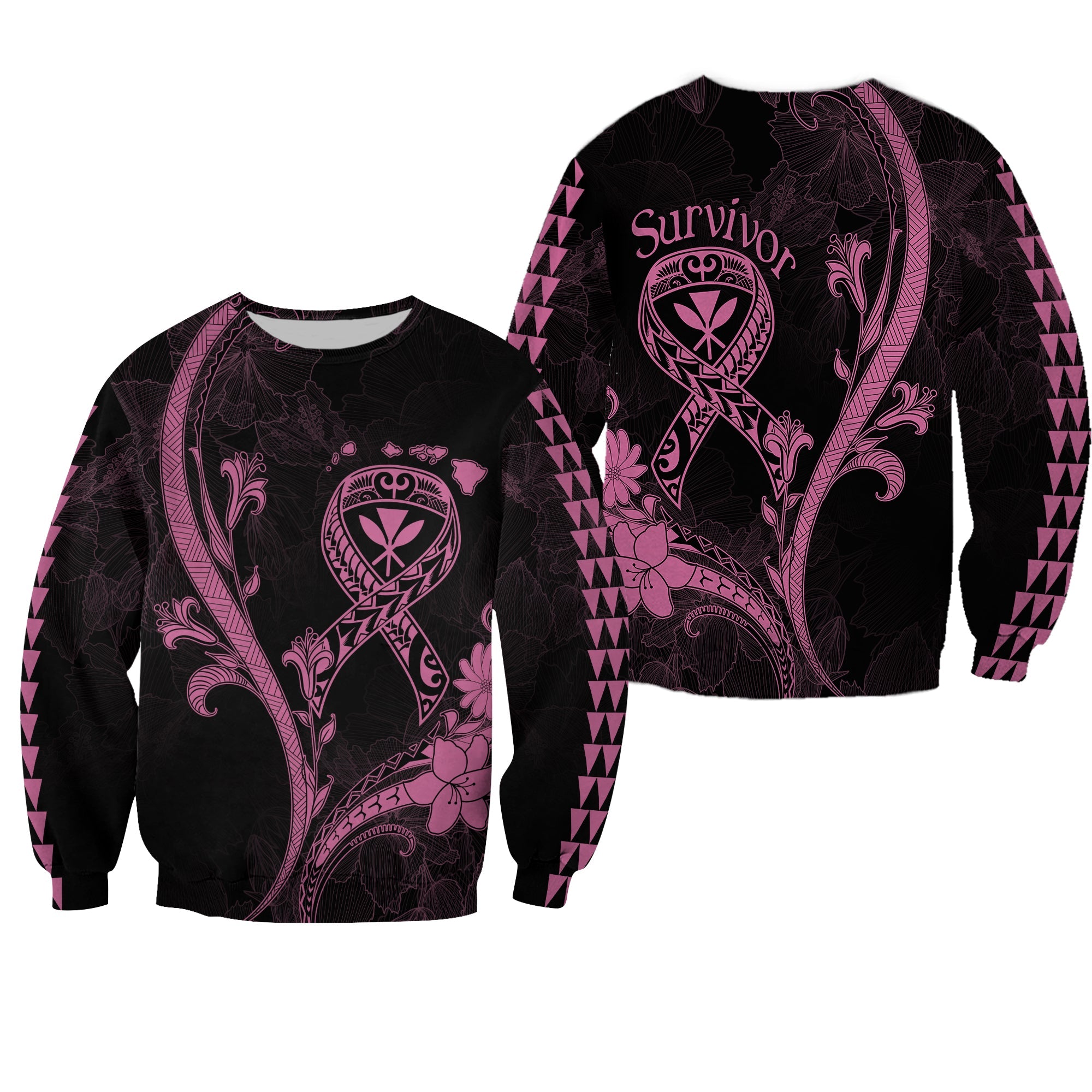 Hawaii Sweatshirt Breast Cancer Survivor Mix Hibiscus LT7 Unisex Black - Polynesian Pride