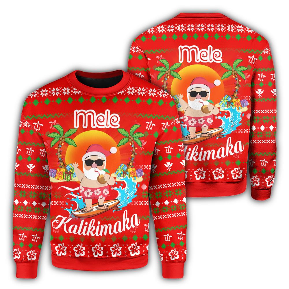 Hawaiian Santa Claus Mele Kalikimaka Christmas Sweatshirt - Red - Aviv Style - AH Unisex Red - Polynesian Pride