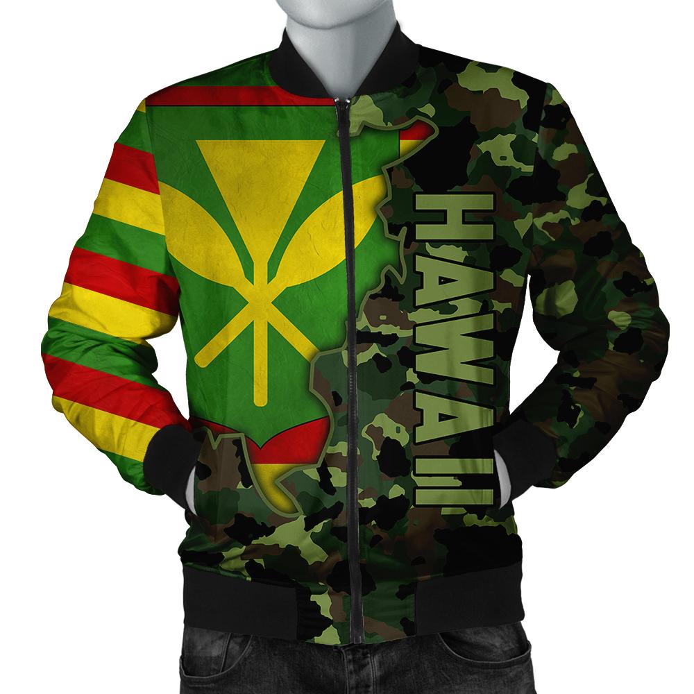 Kanaka Flag Camo Pattern Bomber Jacket - Chad Style - AH Green Unisex - Polynesian Pride