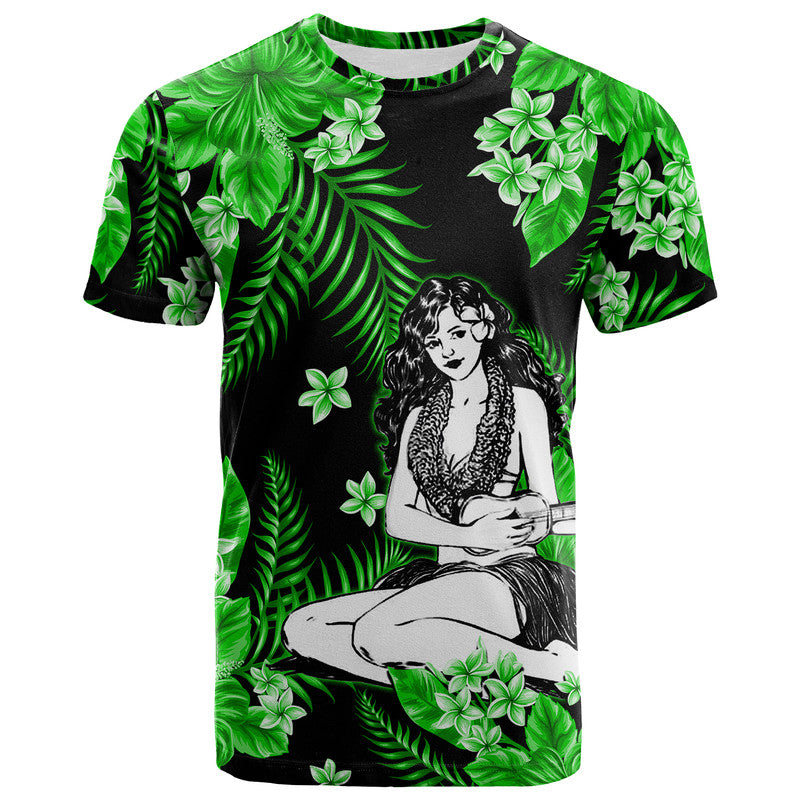 Hawaii Summer Colorful Hula Girl T Shirt Green LT6 Green - Polynesian Pride