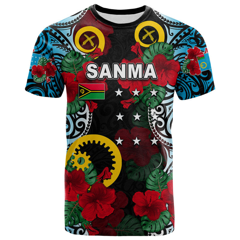 Vanuatu Sanma and Hibiscus T Shirt LT6 Black - Polynesian Pride