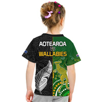 Aotearoa Rugby All Black Combine Australia Wallabies T Shirt Aboriginal Kangaroo and Maori Fern LT9 - Polynesian Pride