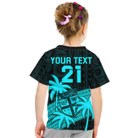 (Custom Personalised) Fiji Rugby Sevens Kid T Shirt Tapa Palm Tree and Fijian Coat of Arms LT9 - Polynesian Pride