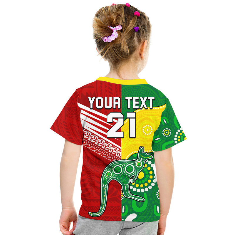 (Custom Personalised) Australia Kangaroos and Mate Maa Tonga Kid T Shirt No2 LT9 - Polynesian Pride