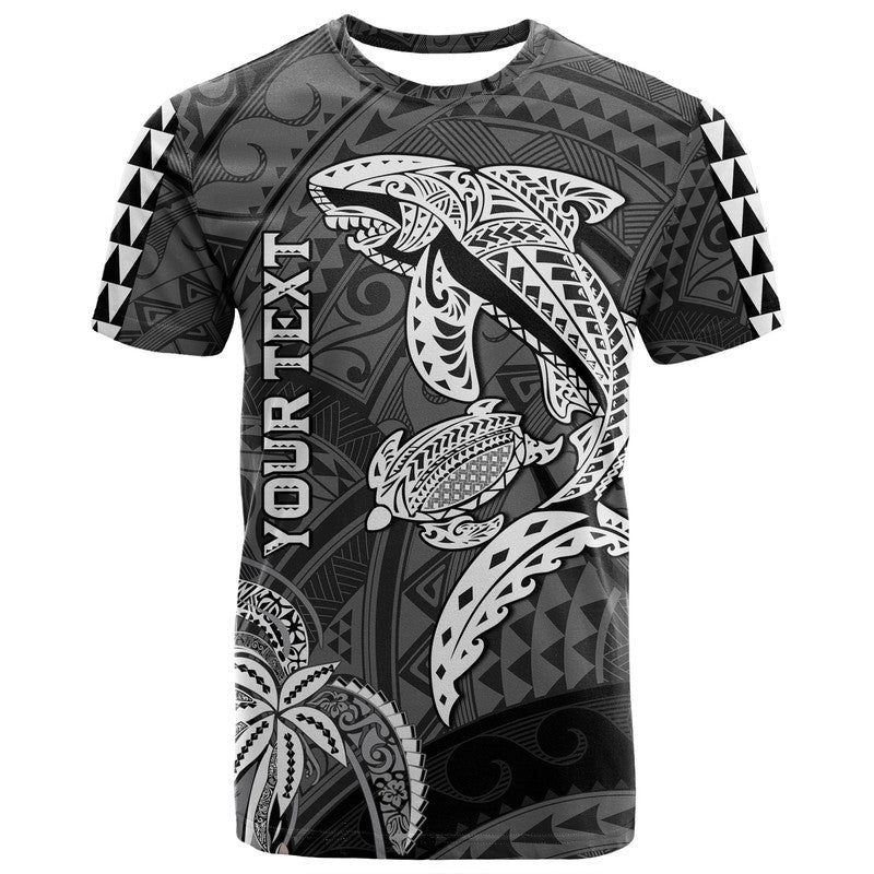 Custom Hawaii T Shirt Shark and Turtle Mix Kakau LT9 Black - Polynesian Pride