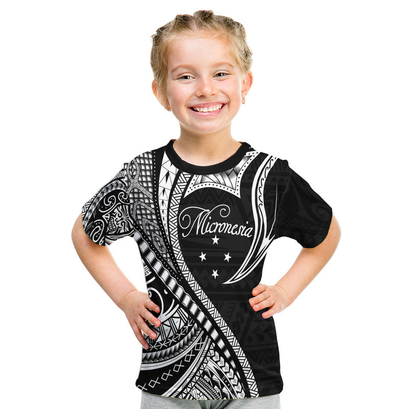 Custom Federated States of Micronesia T Shirt Black Polynesian Wave Style LT9 Kid Black - Polynesian Pride