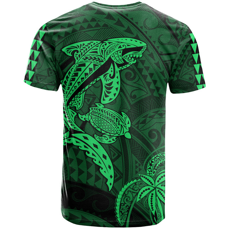 Hawaii T Shirt Shark and Turtle Mix Kakau Green LT9 - Polynesian Pride