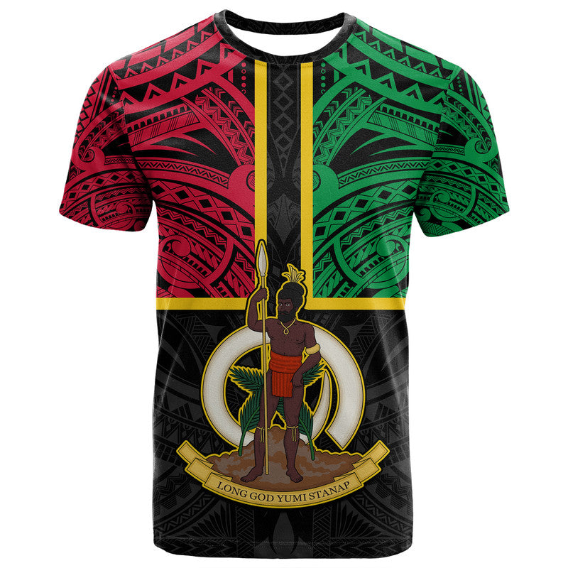 Vanuatu T Shirt Tribal Vanuatu Coat of Arms Flag Style LT9 Black - Polynesian Pride