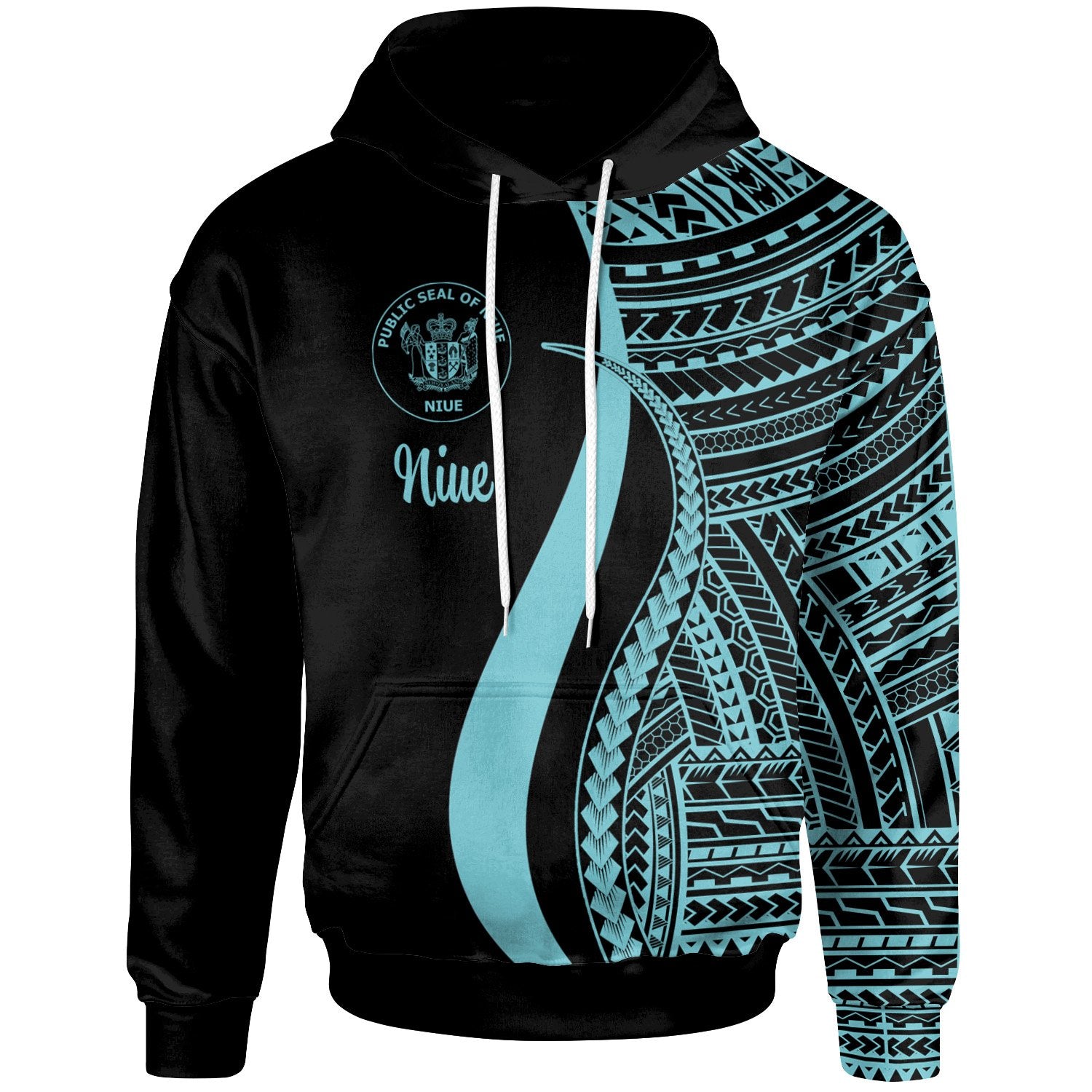 Niue Hoodie Turquoise Tentacle Tribal Pattern Unisex Turquoise - Polynesian Pride