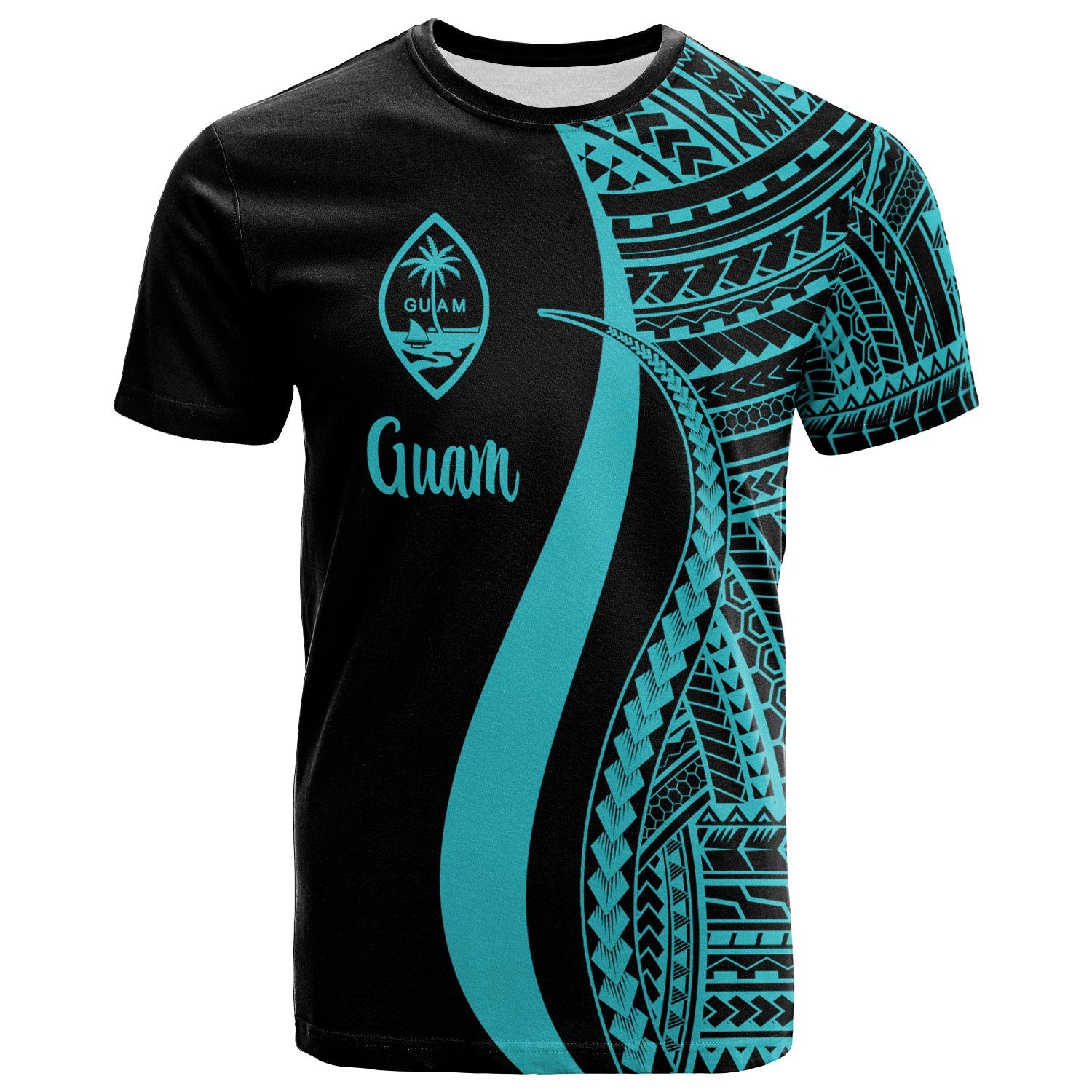 Guam T Shirt Turquoise Polynesian Tentacle Tribal Pattern Unisex White - Polynesian Pride