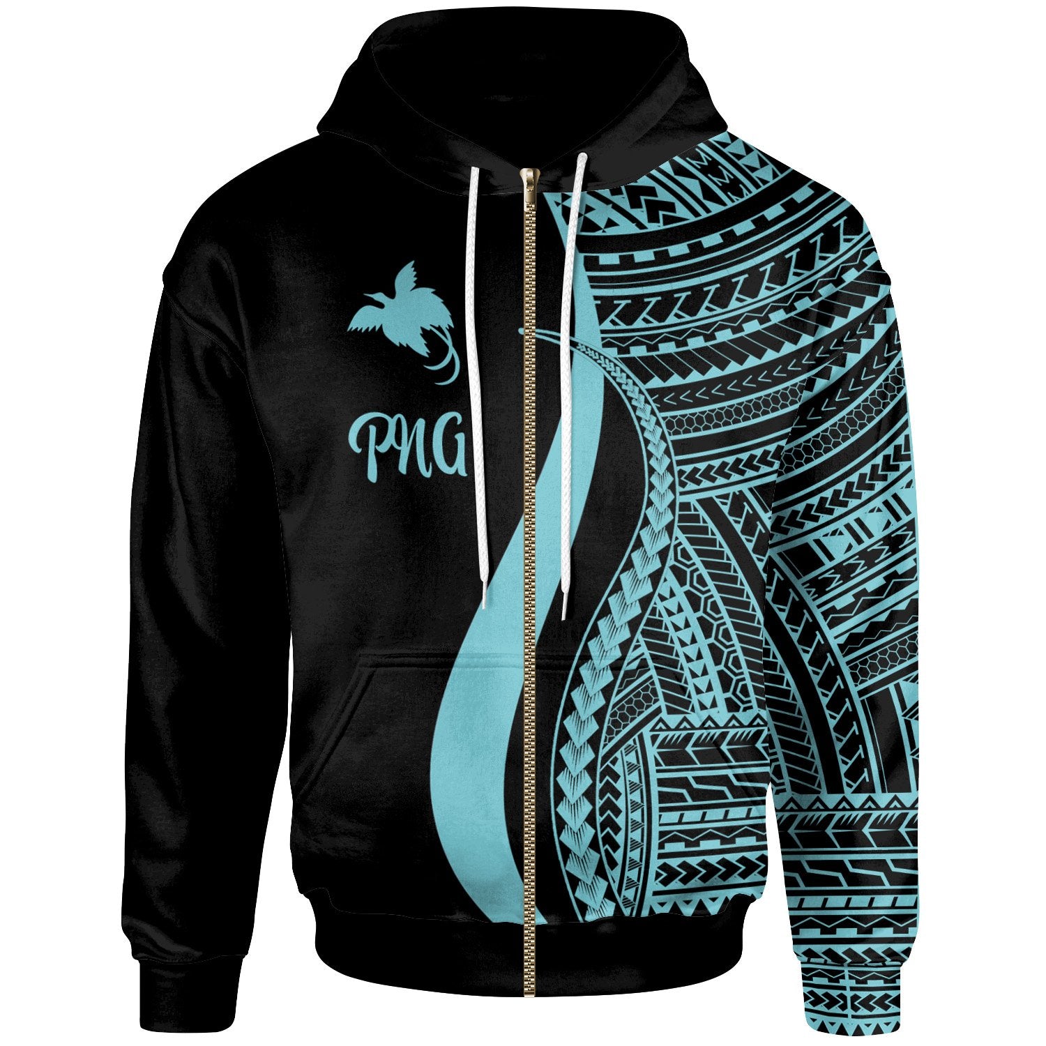 Papua New Guinea Zip up Hoodie Turquoise Tentacle Tribal Pattern Unisex Turquoise - Polynesian Pride