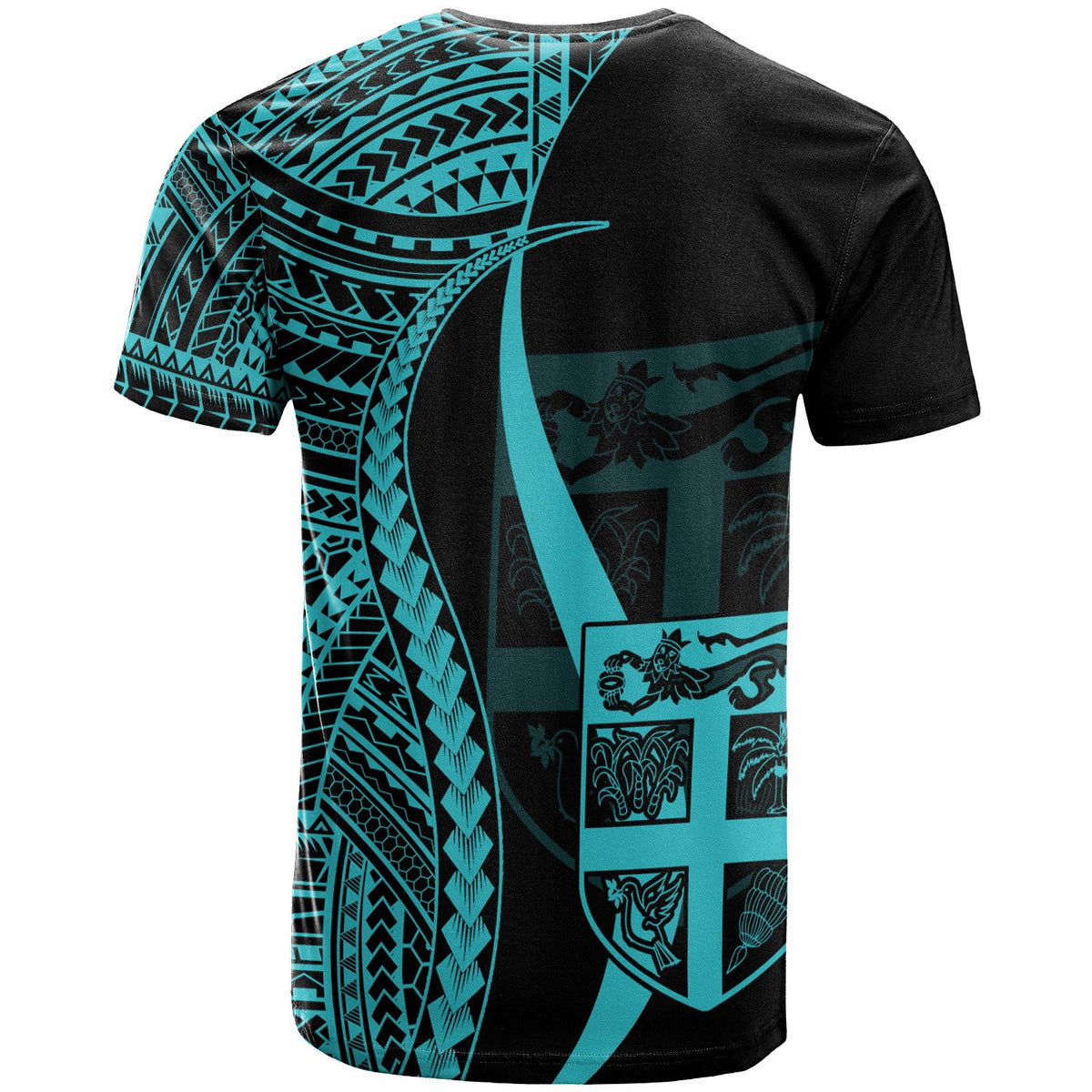 Fiji Custom T Shirt Turquoise Polynesian Tentacle Tribal Pattern - Polynesian Pride