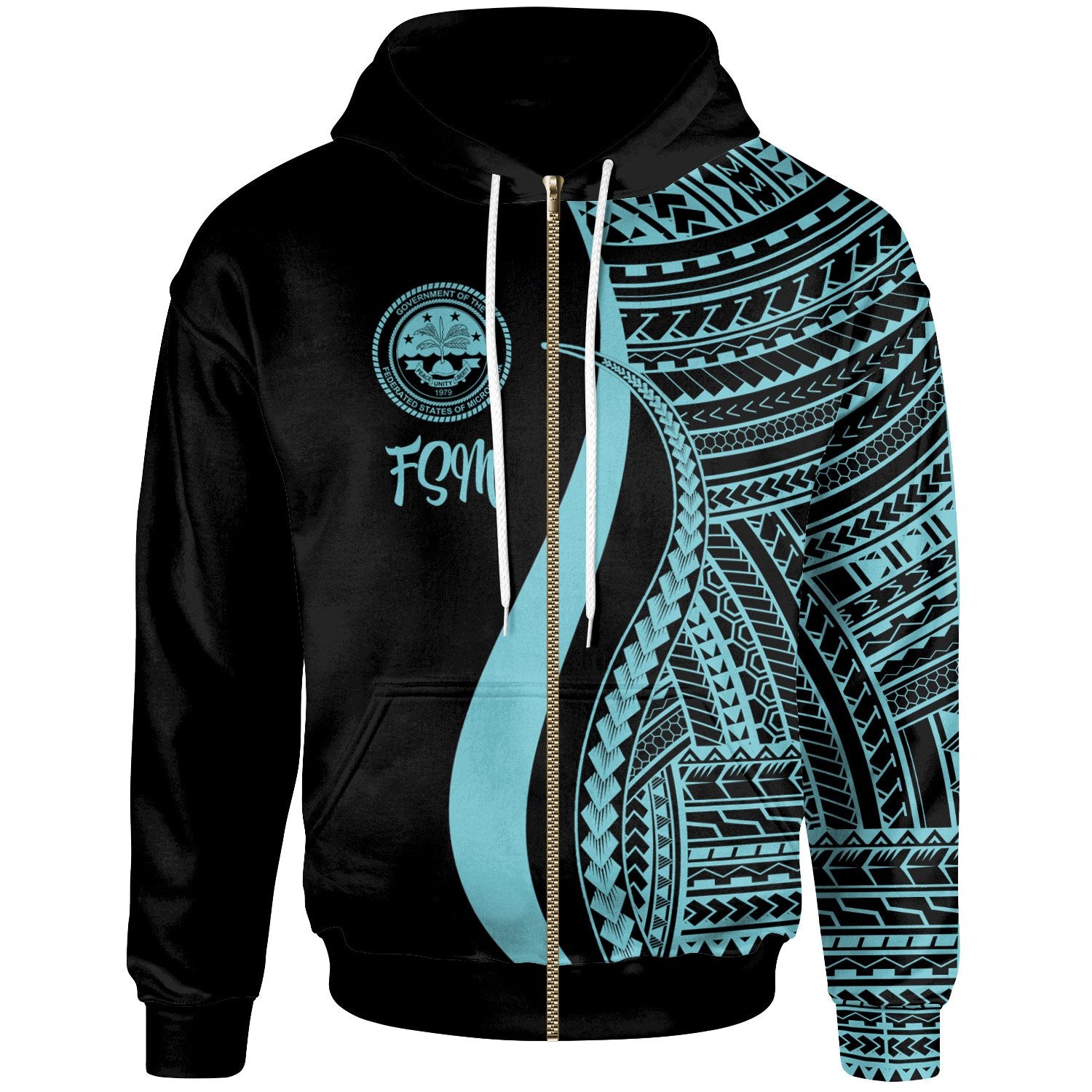 Federated States of Micronesia Zip up Hoodie Turquoise Tentacle Tribal Pattern Unisex Turquoise - Polynesian Pride