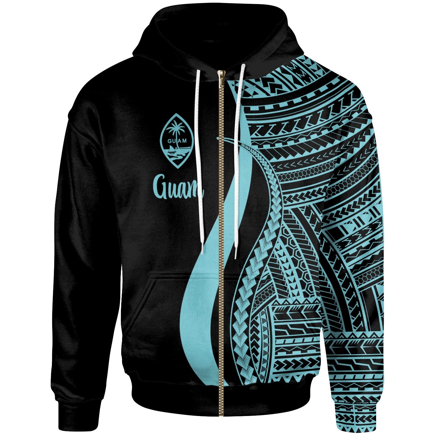 Guam Custom Zip up Hoodie Turquoise Tentacle Tribal Pattern Unisex Turquoise - Polynesian Pride