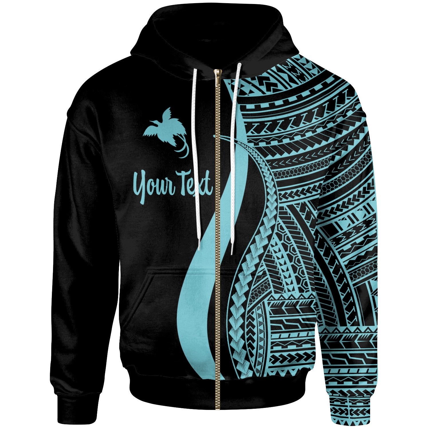 Papua New Guinea Custom Zip up Hoodie Turquoise Tentacle Tribal Pattern Unisex Turquoise - Polynesian Pride