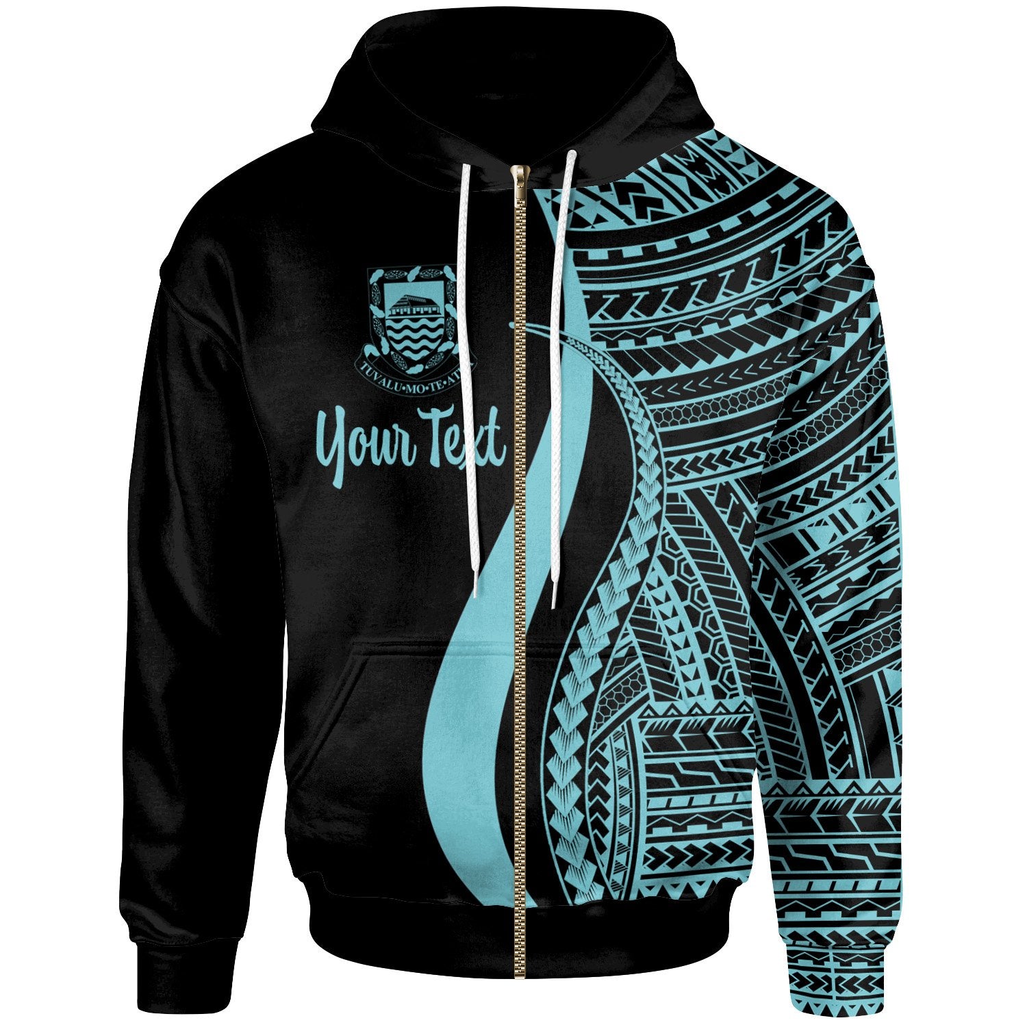 Tuvalu Custom Zip up Hoodie Turquoise Tentacle Tribal Pattern Unisex Turquoise - Polynesian Pride