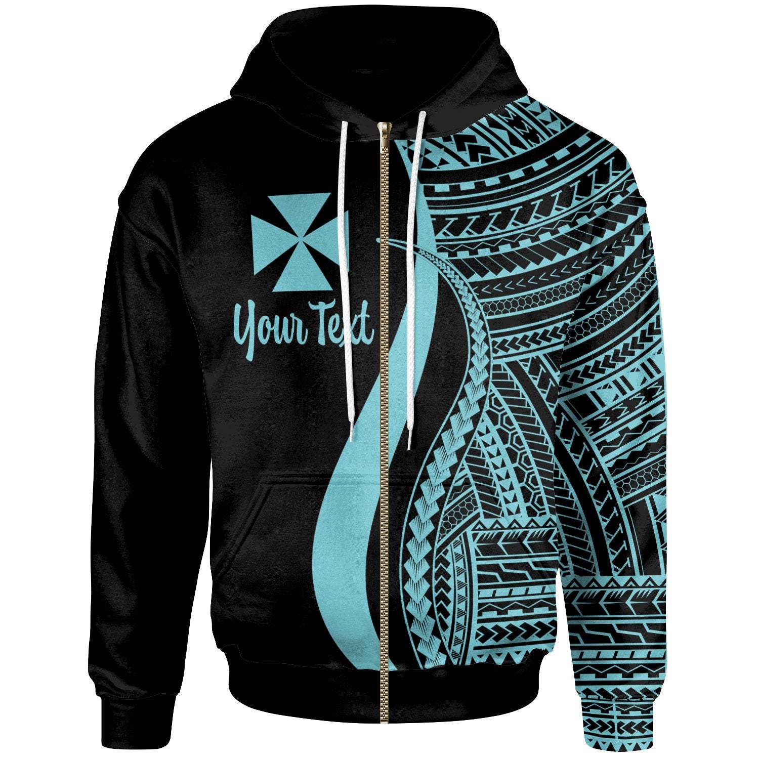 Wallis and Futuna Custom Zip up Hoodie Turquoise Tentacle Tribal Pattern Unisex Turquoise - Polynesian Pride