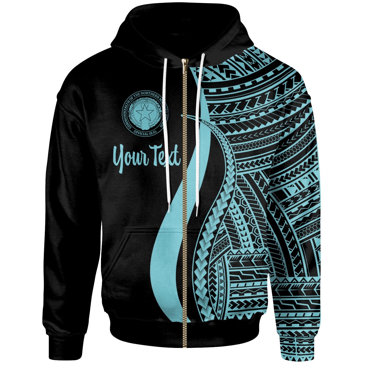 Northern Mariana Islands Custom Zip up Hoodie Turquoise Tentacle Tribal Pattern Unisex Turquoise - Polynesian Pride