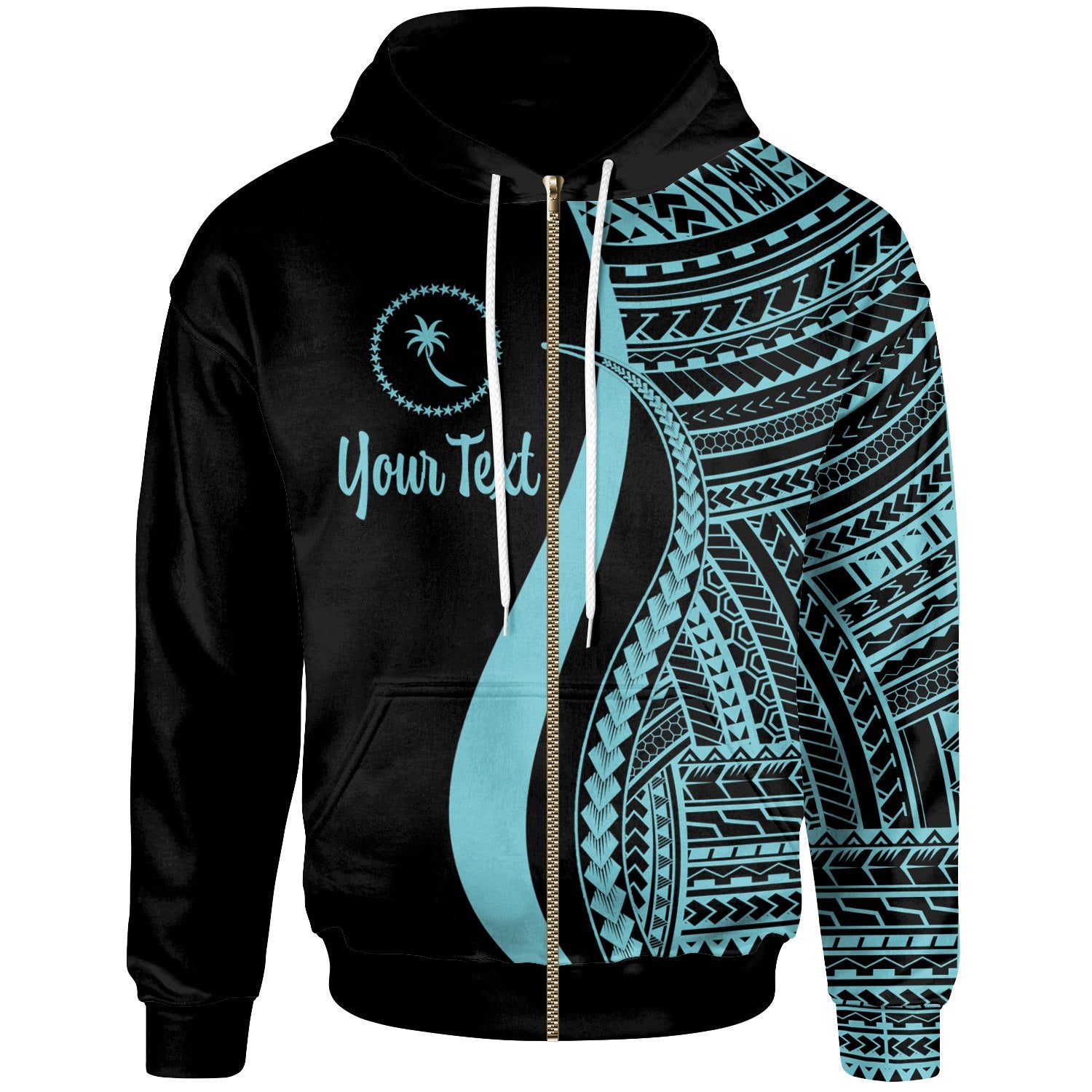 Chuuk Custom Zip up Hoodie Turquoise Tentacle Tribal Pattern Unisex Turquoise - Polynesian Pride