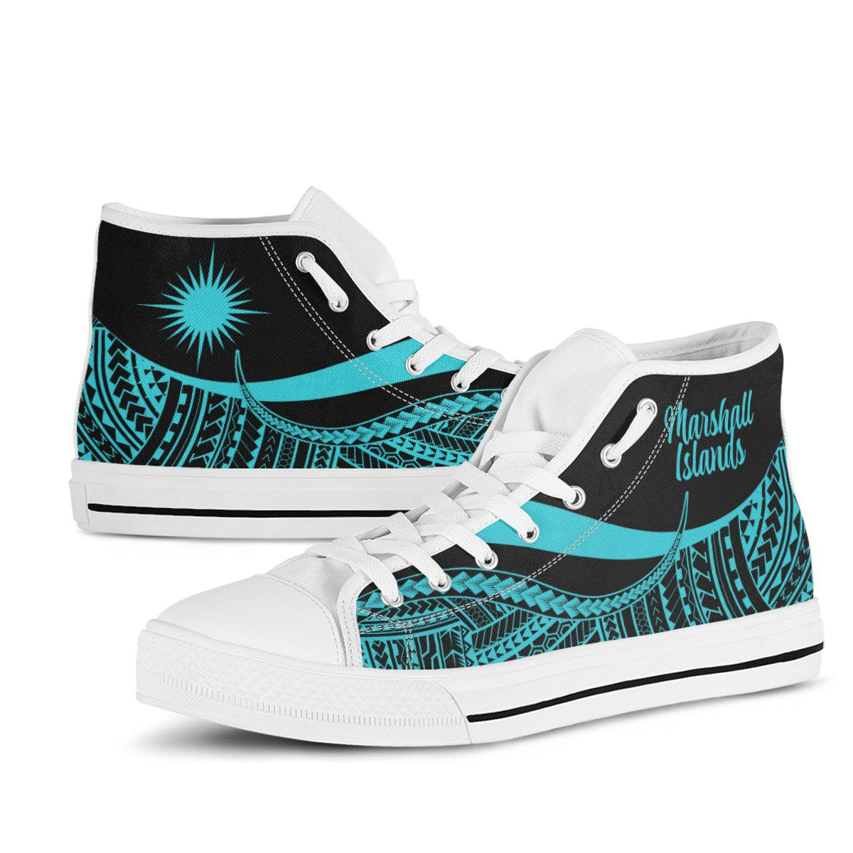 Marshall Islands High Top Shoes Turquoise - Polynesian Tentacle Tribal Pattern - Polynesian Pride