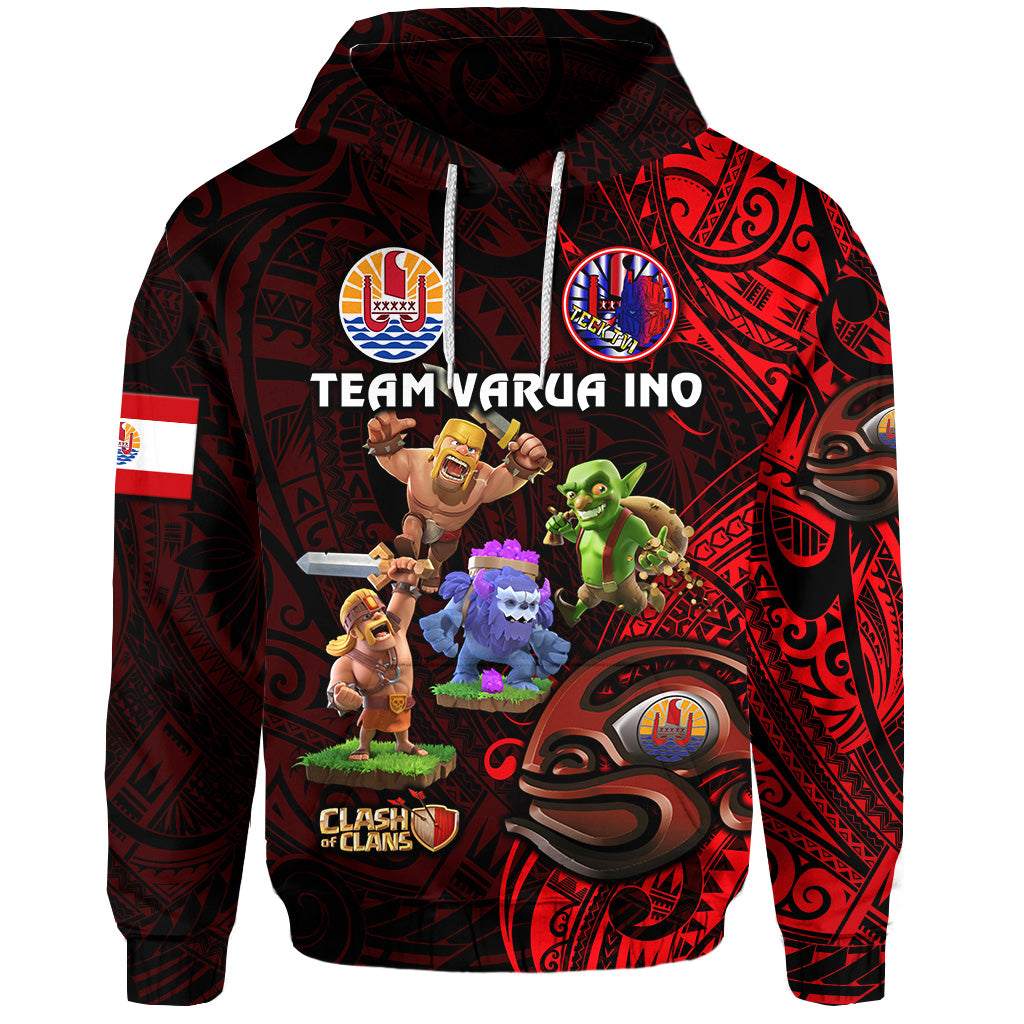 Custom Tahiti Eimeo Teahamai PC Hoodie Team Varua Ino Black LT8 Unisex Red - Polynesian Pride