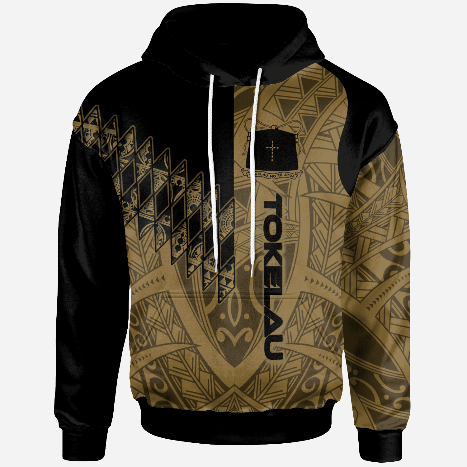 Tokelau Hoodie Gold Color Symmetry Style Unisex Black - Polynesian Pride