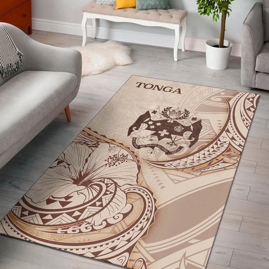 Tonga Area Rug - Hibiscus Flowers Vintage Style Nude - Polynesian Pride