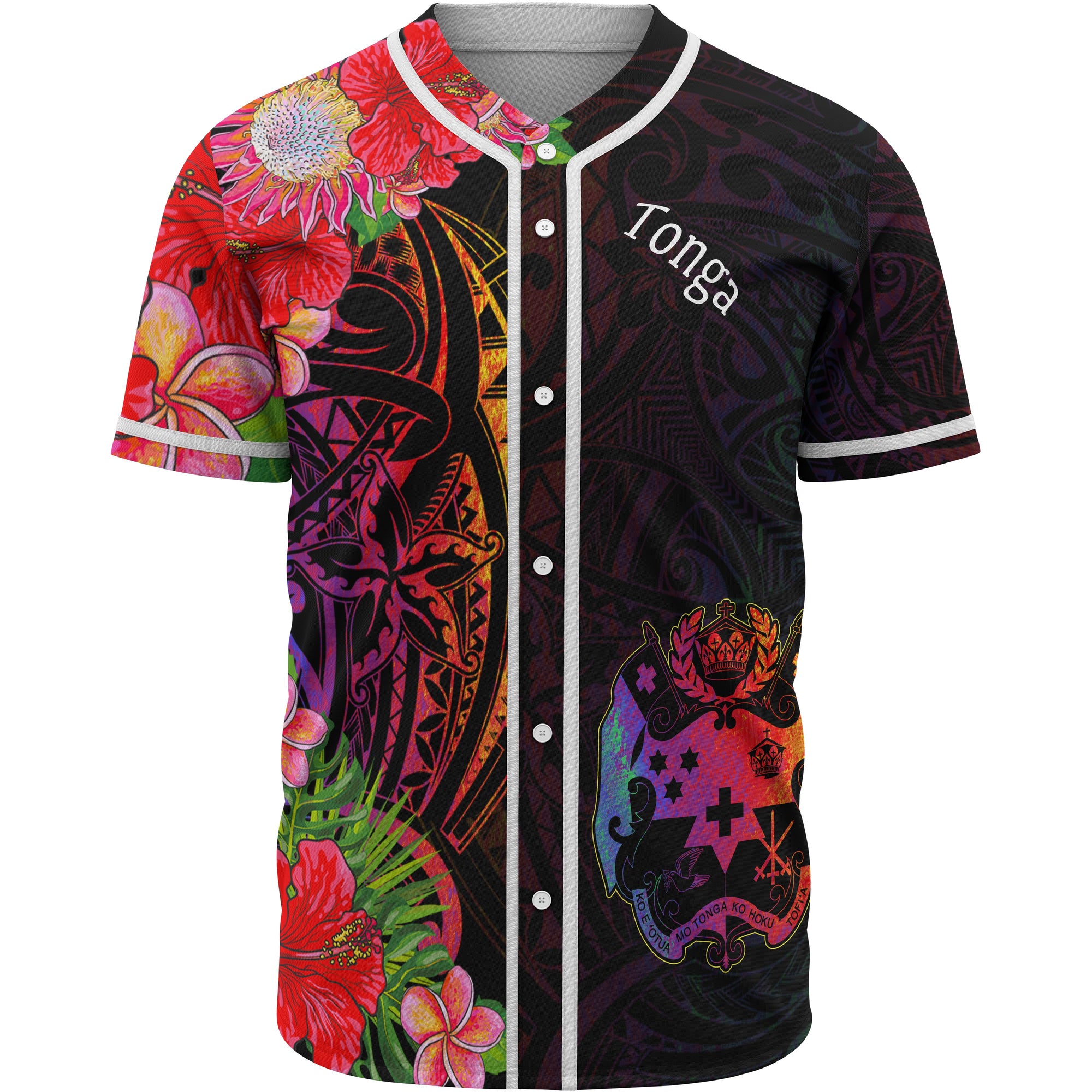 Tonga Baseball Shirt - Tropical Hippie Style Unisex Black - Polynesian Pride