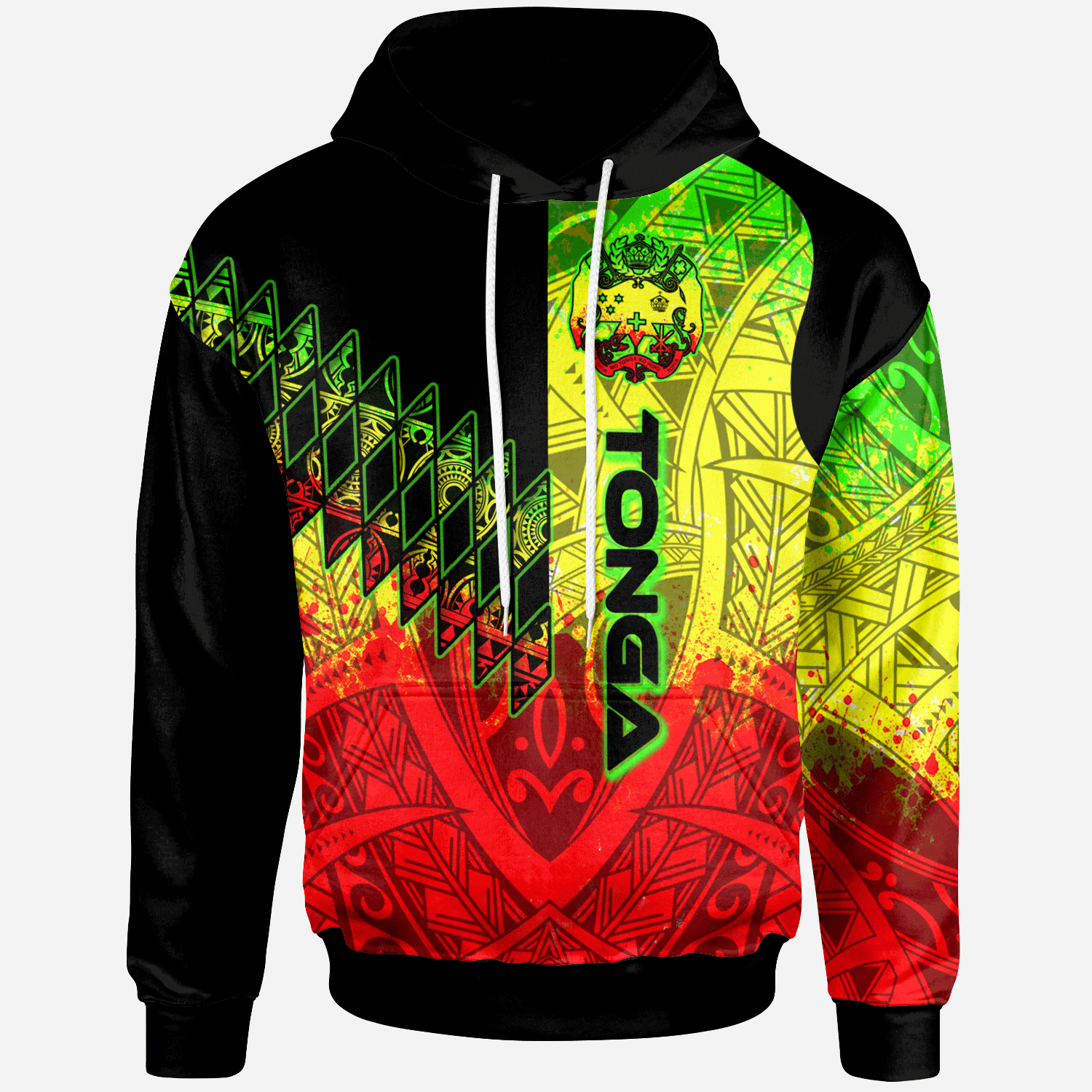 Tonga Hoodie Reggage Color Symmetry Style Unisex Black - Polynesian Pride