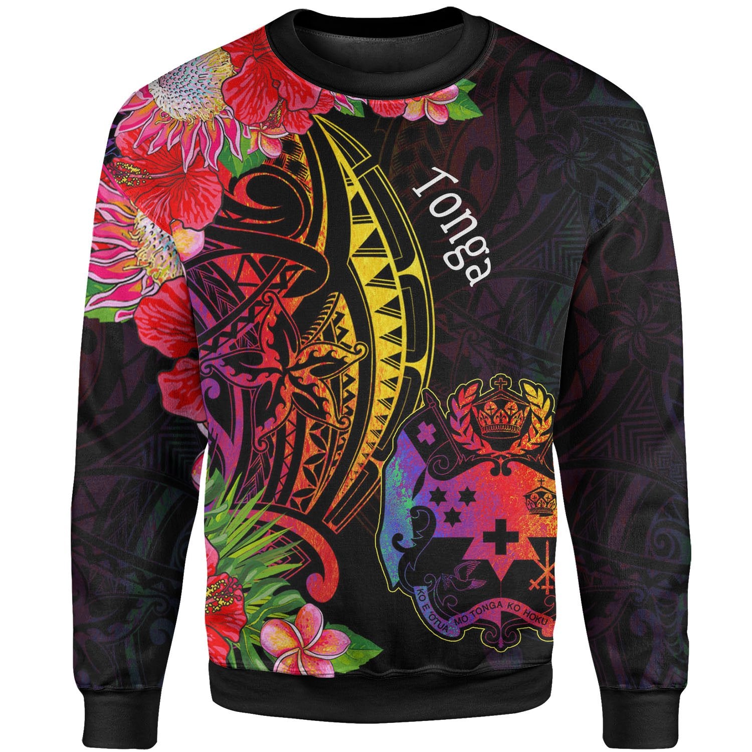 Tonga Sweatshirt - Tropical Hippie Style Unisex Black - Polynesian Pride