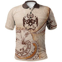 Tonga Polo Shirt Hibiscus Flowers Vintage Style Unisex Nude - Polynesian Pride