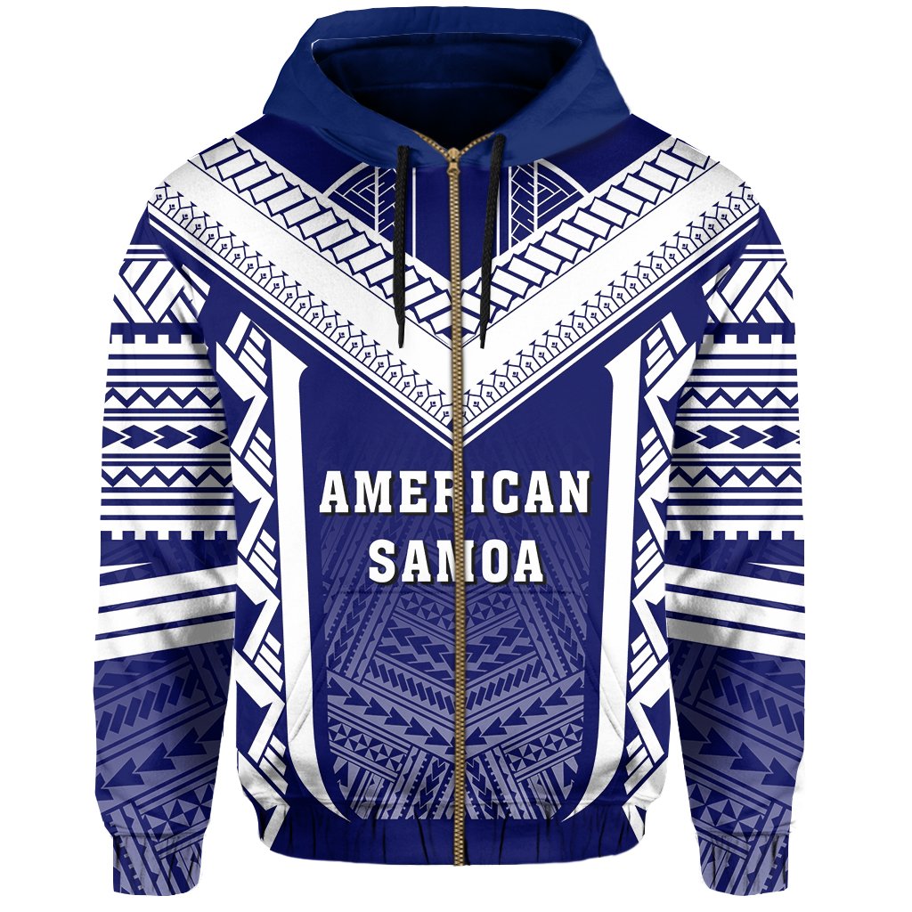 American Samoa Coat of Arms Polynesian Zip Hoodie Active Blue - Polynesian Pride