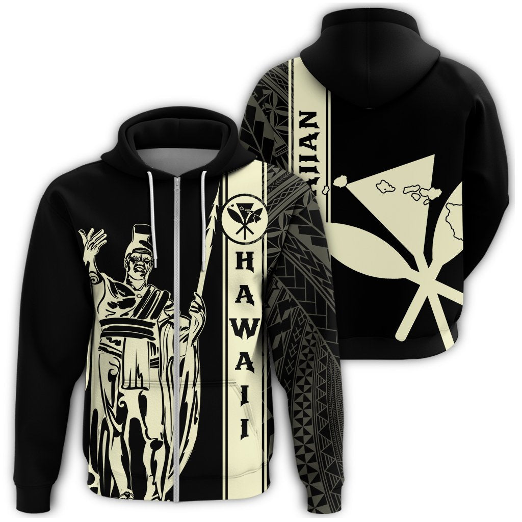 Kanaka Map King Beige Zipper Hoodie Edgar Style Unisex Beige - Polynesian Pride