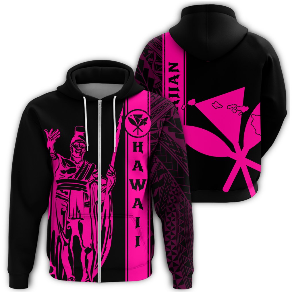 Kanaka Map King Pink Zipper Hoodie Edgar Style Unisex Pink - Polynesian Pride