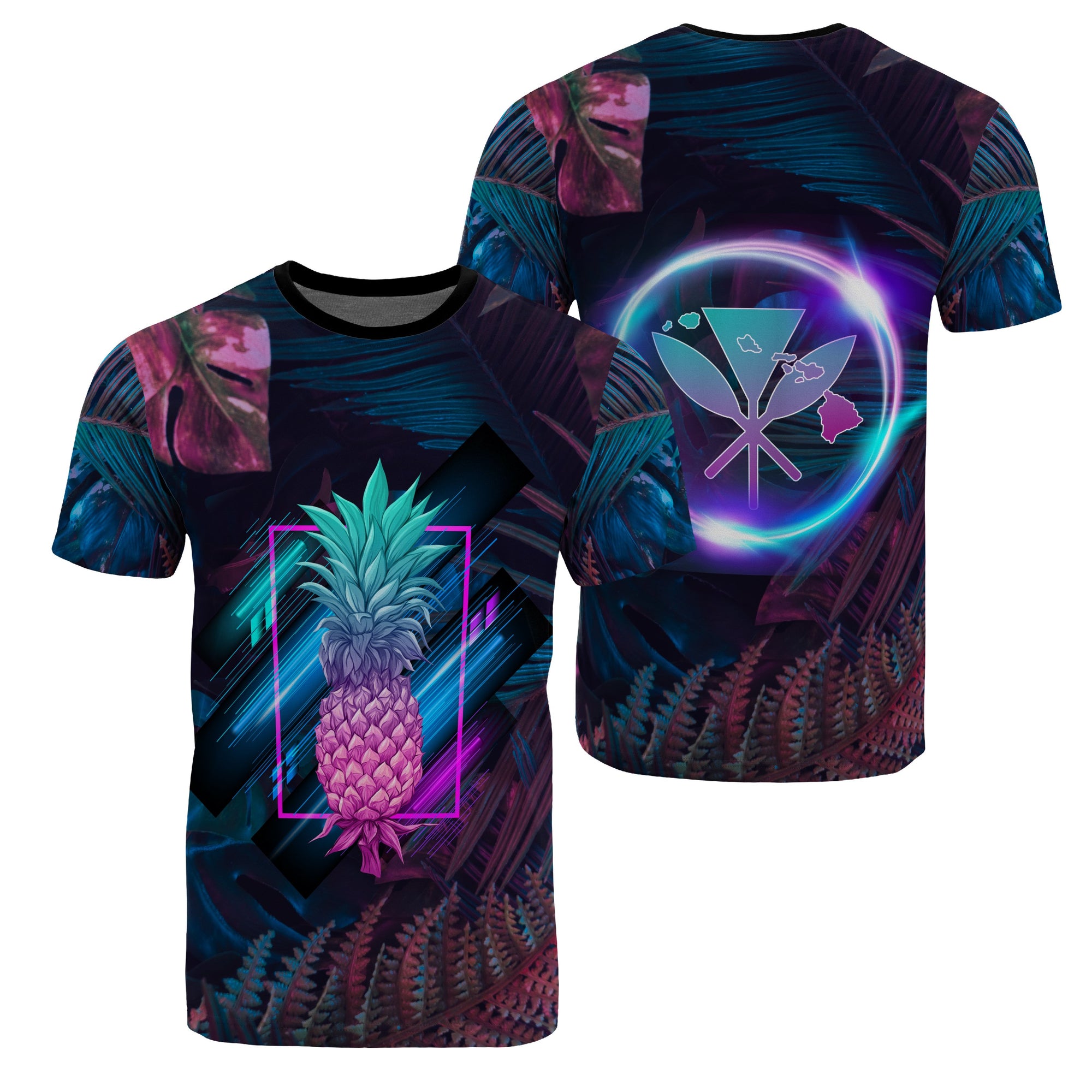 Hawaii Pineapple Kanaka Map Tropical T Shirt Pub Style Unisex Violet - Polynesian Pride