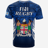Fiji Rugby T Shirt Flying Fijians Blue Tapa Pattern LT13 - Polynesian Pride