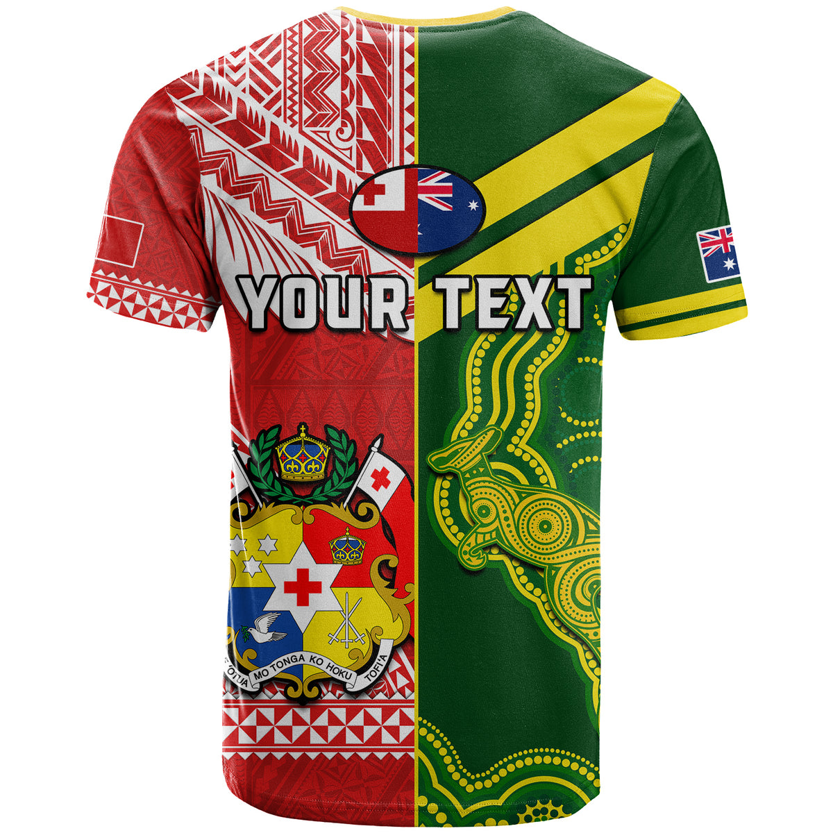 Custom Tonga and Australia Rugby T Shirt Mate Maa Tonga Mix Kangaroos LT14 - Polynesian Pride