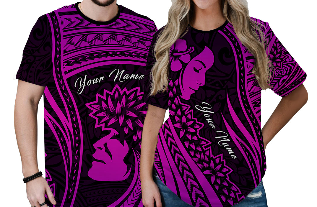 Custom Polynesian Valentine Couple T Shirt I LOVE YOU Hibiscus Style Purple LT13 No Men - Polynesian Pride
