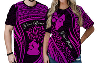 Custom Polynesian Valentine Couple T Shirt I LOVE YOU Hibiscus Style Purple LT13 No Men - Polynesian Pride